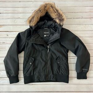 Girls Med Marmot Stonehaven Black Jacket with Faux Fur Hood